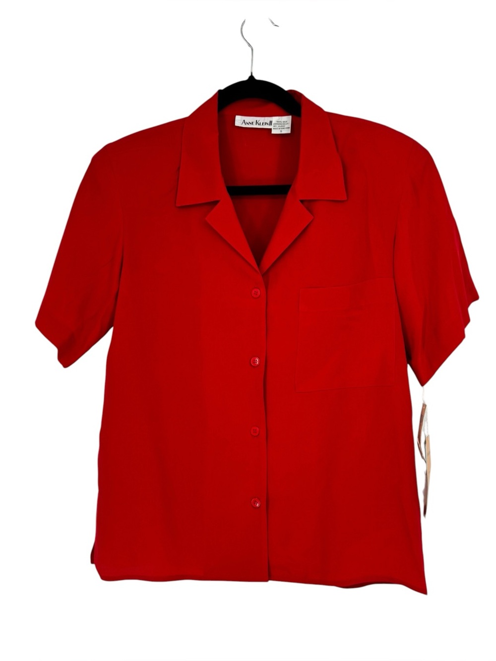 NWTS Vintage Deadstock Anne Klein II Size 6 Red Silk Short Sleeve Blouse